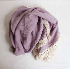 Baby Cotton Double Yarn Tassel Bath Towel (Option: Purple-100x120cm)