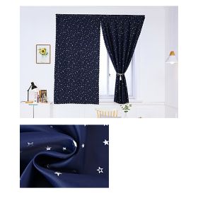 Solid Color Star Curtain White Tulle Hook&Loop No Punching Easy To Install Bedroom Girls Kids Adult Shading Simple Self-adhesive (Color: 03 Navy blue silver stars, size: W 1.5m x H 1.5m(single opening))