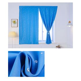 Solid Color Star Curtain White Tulle Hook&Loop No Punching Easy To Install Bedroom Girls Kids Adult Shading Simple Self-adhesive (Color: 03 Blue silver stars, size: W 2.0m x H 1.8m (Double Opening))