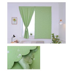 Solid Color Star Curtain White Tulle Hook&Loop No Punching Easy To Install Bedroom Girls Kids Adult Shading Simple Self-adhesive (Color: 03 Green silver star, size: W 2.0m x H 2.0m (Double Opening))