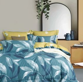 Linnett Blue Banana Leaves 100% Cotton  Reversible Comforter Set (size: QUEEN)