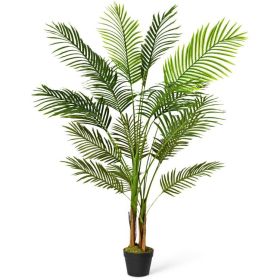 Indoor Outdoor Decorative Accessories Artificial Areca Palm Decorative Silk Tree (Color: Green, size: 5 Ft)