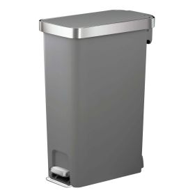 10.5 Gallon Trash Can, Plastic Slim Step On Kitchen Trash Can, Black (Color: Gray)