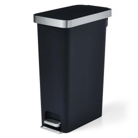 10.5 Gallon Trash Can, Plastic Slim Step On Kitchen Trash Can, Black (Color: Black)